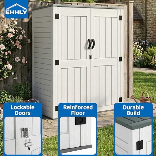 ehhly vertical resin storage shed, 60 cuft garden, close-up detail