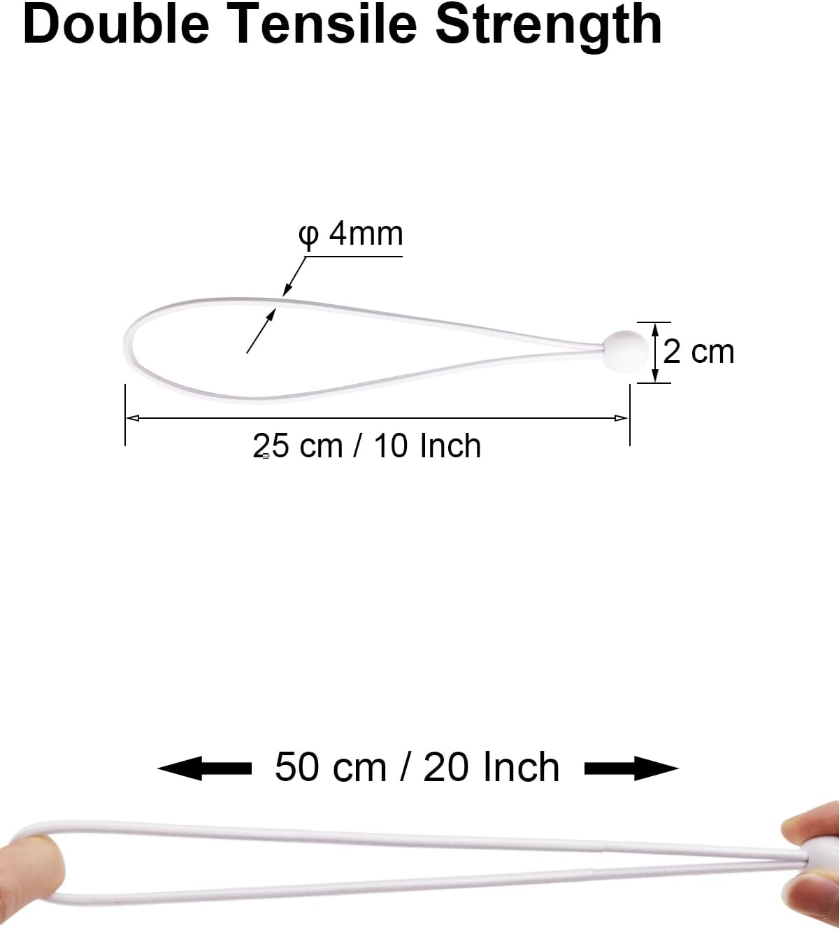 Ball Bungee Cords 10 Inch, 50 Pcs Small Bungee Cords with Balls, Mini Bungee Balls Heavy Duty Outdoor for Tarp, Canopy, Camping, Tent (White)