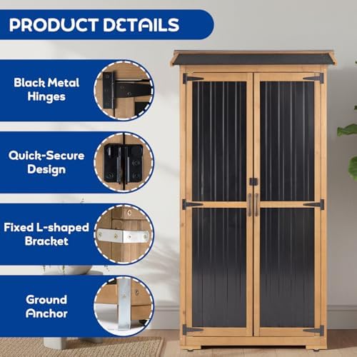 outdoor storage cabinet weather-resistant, wood & metal storage showing dimensions