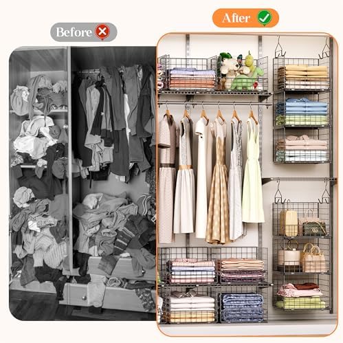 sonyabecca 3-tier closet organizers and storage, foldable stackable, front angle view