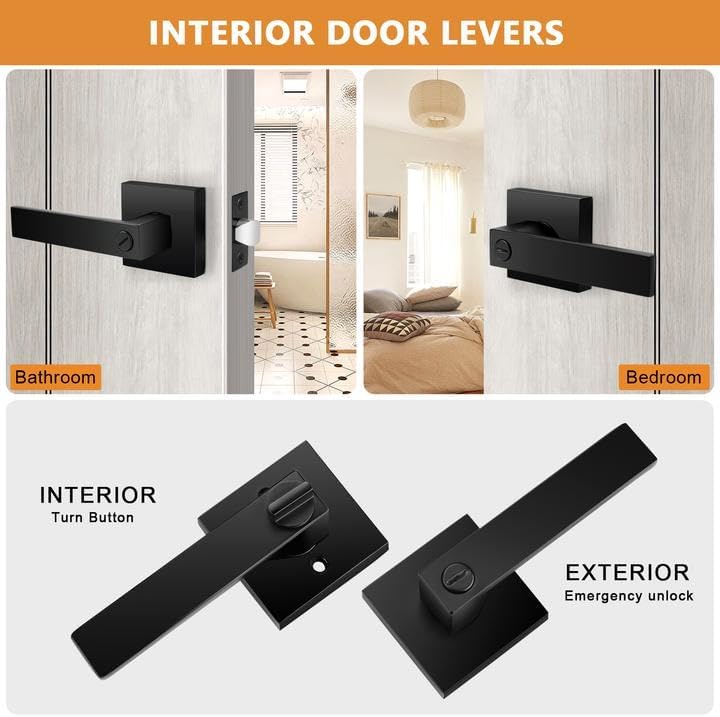 probrico matte black interior door handles, privacy square shown in use