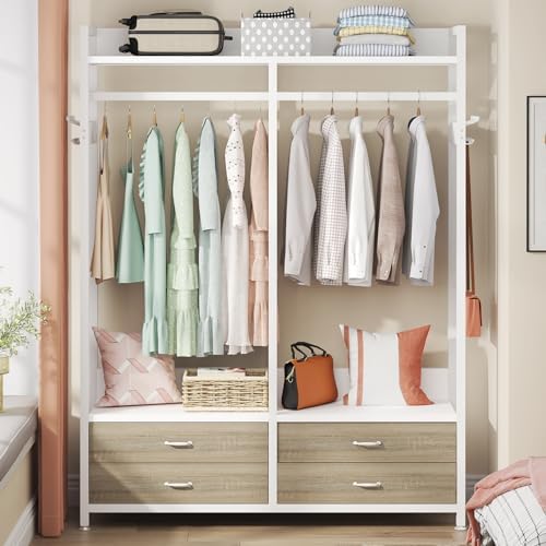tribesigns freestanding closet organizer, garment rack with 4, close-up detail