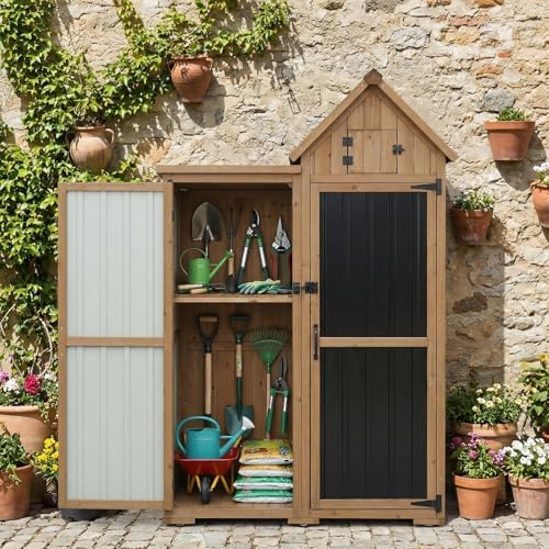outdoor storage cabinet weatherproof with 3 adjustable shelves, front angle view