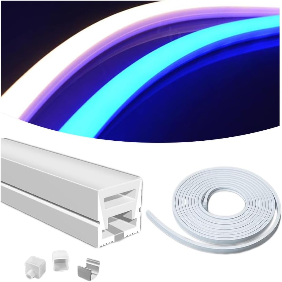 196inch Silicone LED Diffuser Channel, Flexible Waterproof Neon Rope Strip Light Tube Silicone Cover for 6mm Wide Led Strip Lights (10 x 10mm)