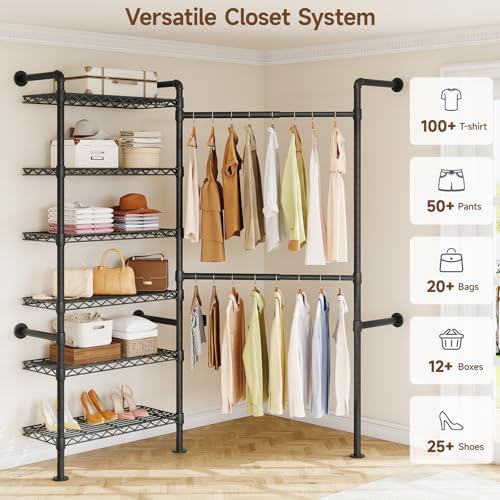 onbrill l2 wall mounted closet system, industrial pipe, close-up detail