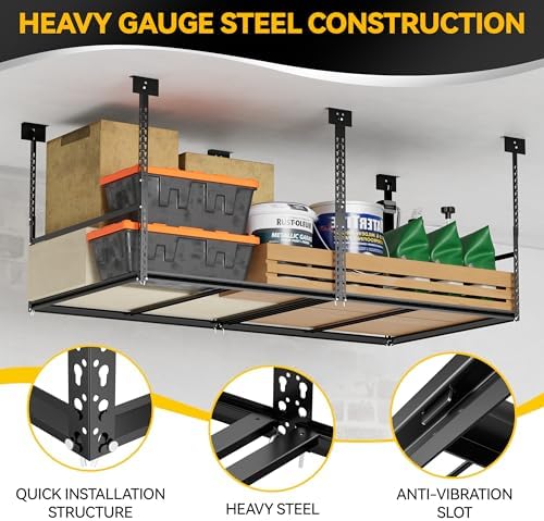 3x6 ft overhead garage storage rack, 28-41 inch shown in use