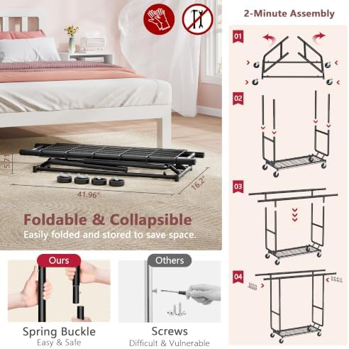 hoctieon 2-minute assembly double rod clothes rack, heavy, package contents