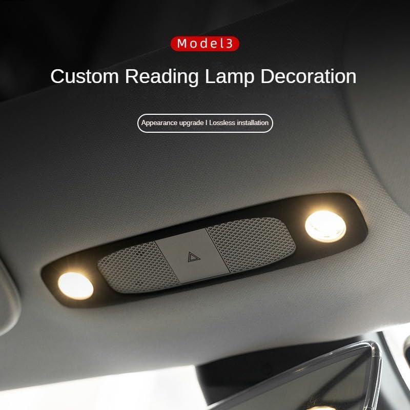 Car Front Reading Light Lamp Panel Trim Cover, Protective Cover Car Accessories Compatible with Tesla Model 3 2017-2023 Tesla Model Y 2020-2023, Carbon Fiber Interior Trim Cover ABS