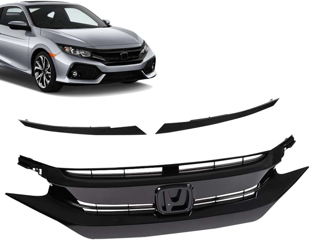 G-PLUS Hood Mesh Grille Fit Honda Civic 10th 2016 2017 2018,Glossy Black | Factory Style Hood Grille,Front Upper,ABS materials