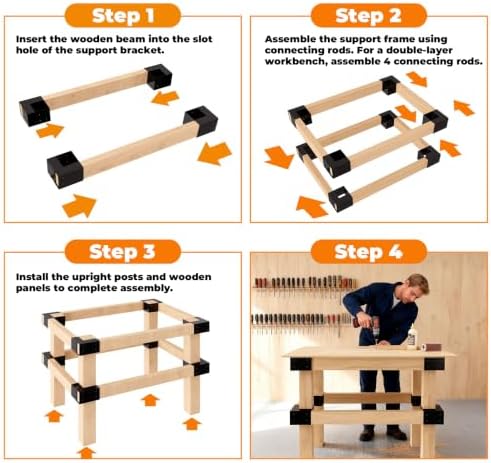 workbench brackets kit 8 pcs, 3-way right angle, front angle view