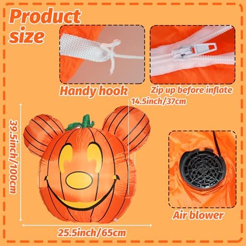 Mouse Theme Inflatable Pumpkin Cute Halloween Blow Up Yard Decorations for Pa...