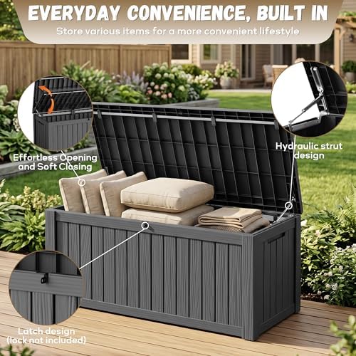 easyup 180 gallon deck box, waterproof& uv resistant, side view