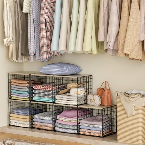 stackable closet organizers and storage, shelves with wood shown in use