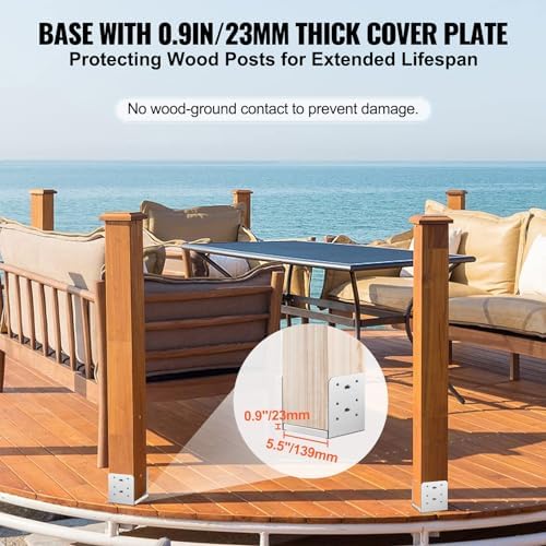 vevor post base, 10pcs 6"x 6" stainless steel showing dimensions