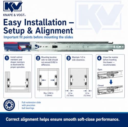 knape & vogt side mount soft-close drawer slide, package contents