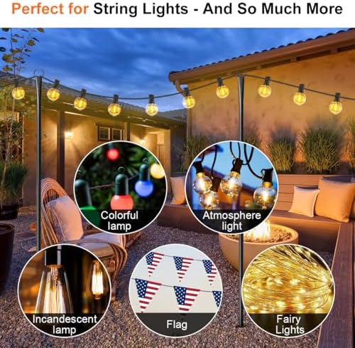 4 Pack String Light Poles for Outside, Upgraded Heavy-Duty Metal Light Poles ...