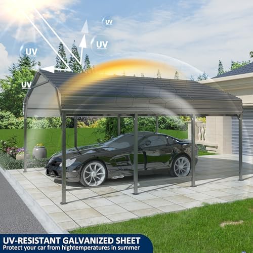 airwire 10x15 ft metal carport canopy with reinforced showing dimensions