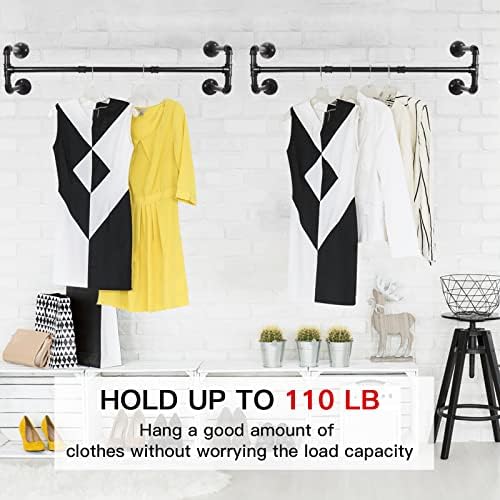 wall mounted clothes rack - 54" industrial pipe, close-up detail