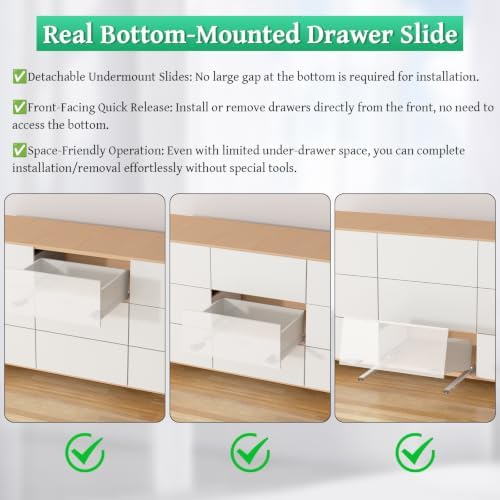 undermount drawer slides,16inch bottom mount full extension drawer, side view
