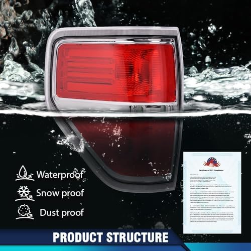 PIT66 Tail Lights Fit Ford F150 2009 2010 2011 2012 2013 2014 | Tail Lights,Compatible with Ford F150 2009 2010 2011 2012 2013 2014 Rear Brake Lamps Assembly Left&Right Red Lens