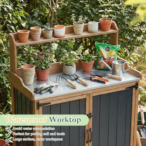 outdoor storage cabinet with 4 wheels and handle shown in use