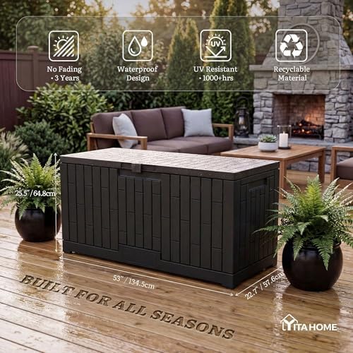 YITAHOME Large Deck Box 120 Gallon Resin Outdoor Storage Box