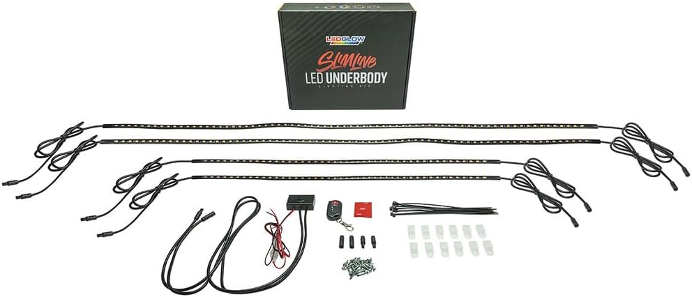 LEDGlow 4pc White LED Flexible Car Slimline Underbody Underglow Accent Neon Lighting Kit - 4 Unique Patterns - Water Resistant, Low Profile Light Tubes - Includes Control Box & Remote