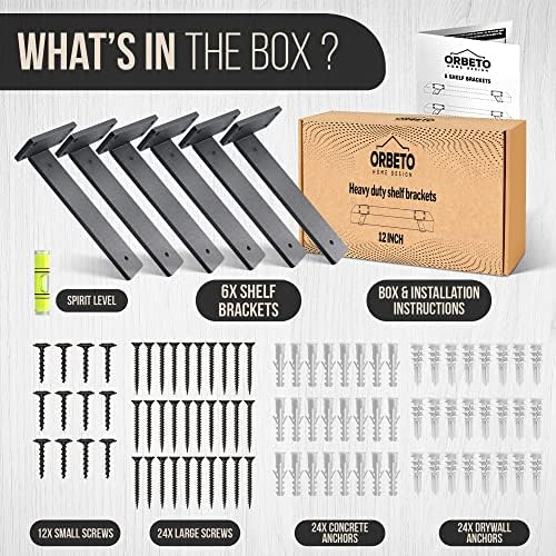 orbeto 6 pack heavy duty shelf brackets (12"), package contents