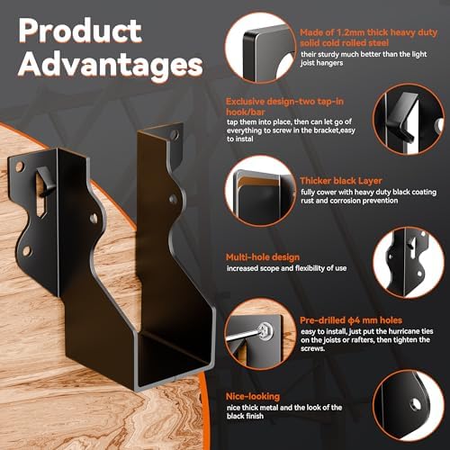 2x4 joist hangers black,18 gauge face mount joist shown in use