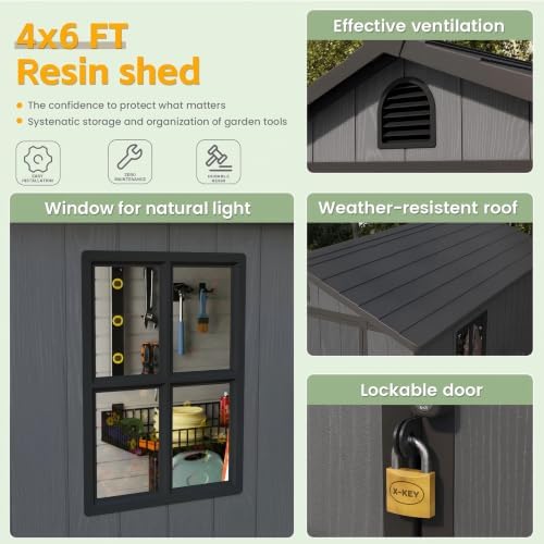 patiowell 4x6 ft resin storage shed with floor, package contents