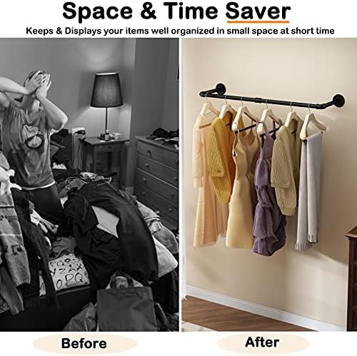 wall mounted clothes rack 31.5in, industrial pipe wall, side view