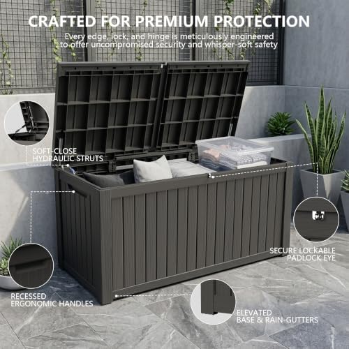 outdoor storage box,200 gallon waterproof deck box [upgraded, close-up detail