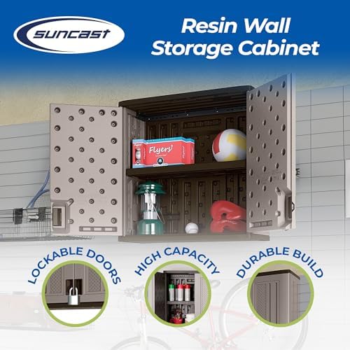 suncast 4 cu. ft wall mounted garage cabinet, side view