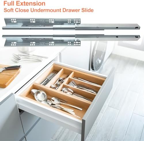 4 pair 21 inch undermount soft close drawer showing dimensions