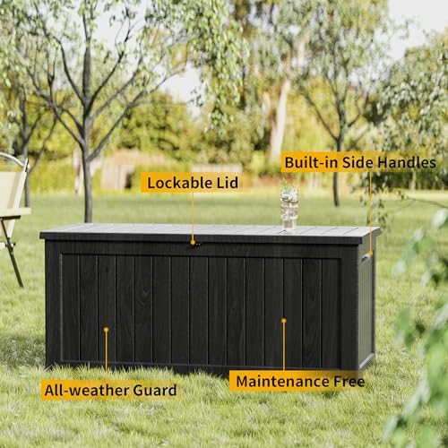 200 gallon outdoor storage box patio deck box, front angle view