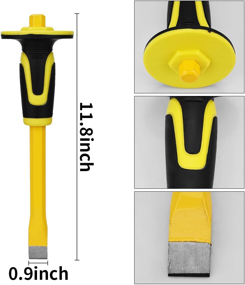 3-piece heavy-duty chisel set with hand protection, concrete, close-up detail