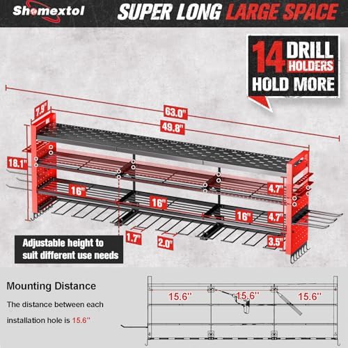 49.8" power tool organizer wall mount,holds 14 cordless shown in use