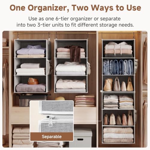storageworks hanging closet organizer, 6-shelf with 2-in-1 design, close-up detail