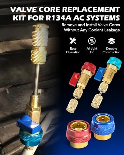 omt ac valve core removal tool, r134a r1234yf shown in use