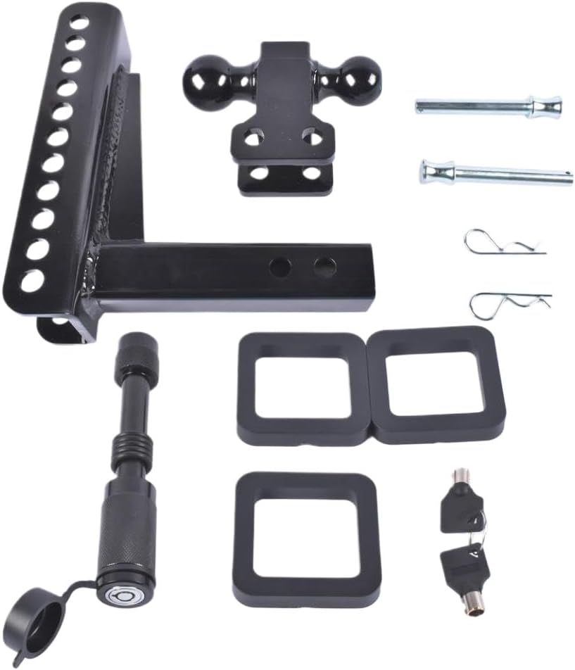 Black Adjustable Trailer Hitch Drop Tow Hitch Fits 2 Inch Receiver 8 Inch Drop Rise 2 Inch and 2 5 16 Inch Ball Hitches 20000 LBS
