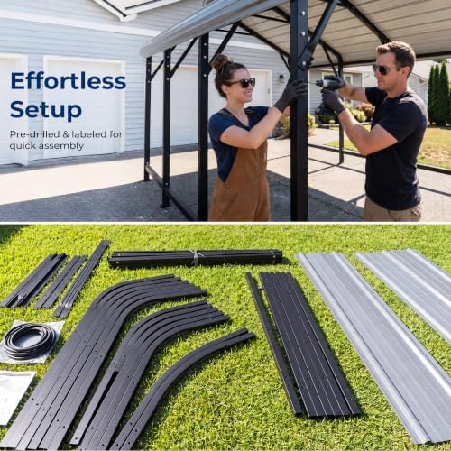 homshade 10x15ft heavy duty metal carport with 132°, package contents