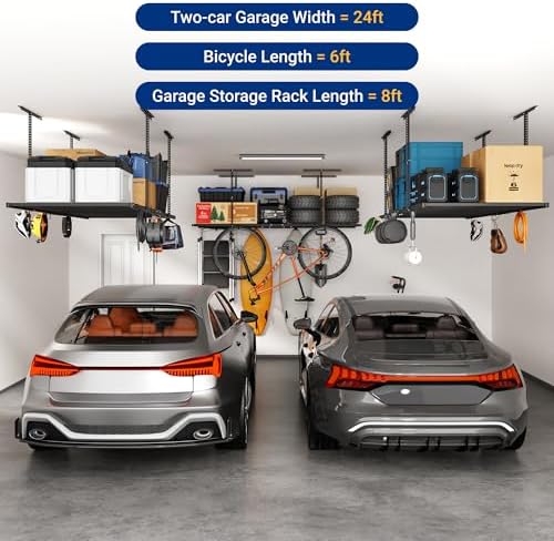 fleximounts 4x8 overhead garage ceiling storage rack with, front angle view