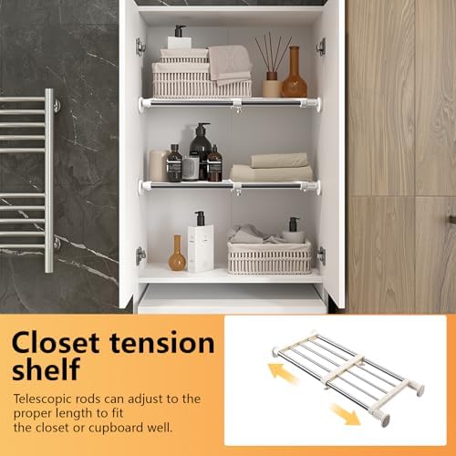 baoyouni closet tension shelf adjustable organizer 19.7-31.5" ivory showing dimensions
