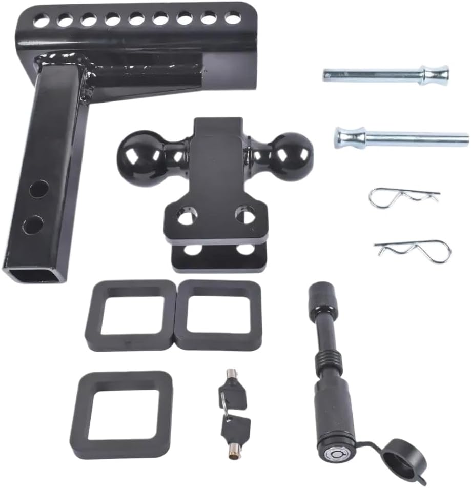 Adjustable Trailer Hitch with 2-Inch Receiver, 6-Inch Drop and Rise, Includes 2-Inch and 2-5/16-Inch Hitch Balls, 20000 lbs GTW Capacity for Class IV/V Hitches