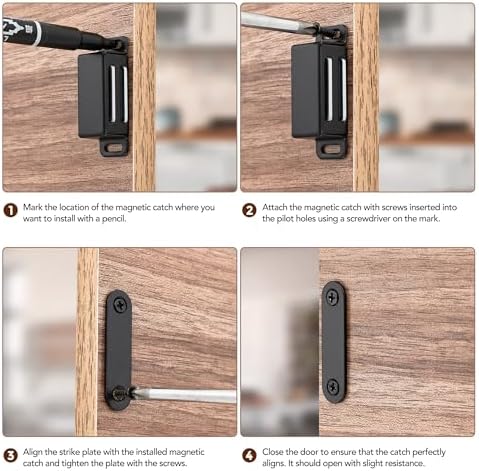 ravinte matte black magnetic door catch, black cabinet showing dimensions