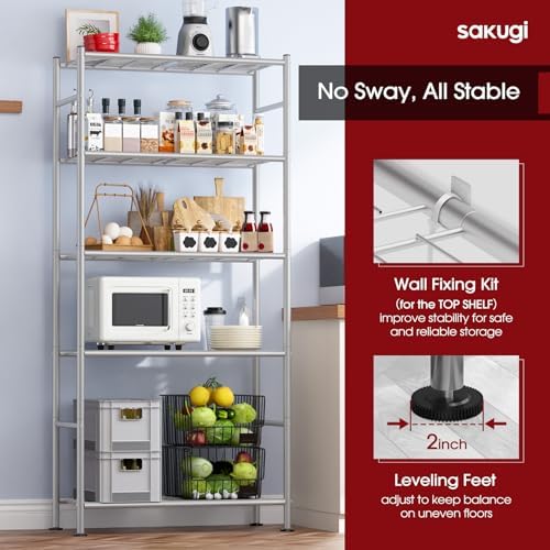sakugi storage shelves - 5 tier shelf organizer showing dimensions