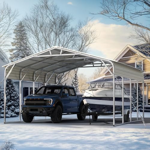 quictent 20x20 ft heavy duty 2-car metal carport, front angle view