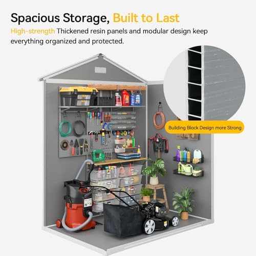 aoxun 6x4 ft outdoor storage shed, outdoor resin, side view