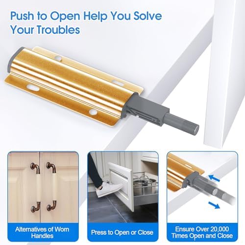 push to open door latch, 20 pack gold showing dimensions