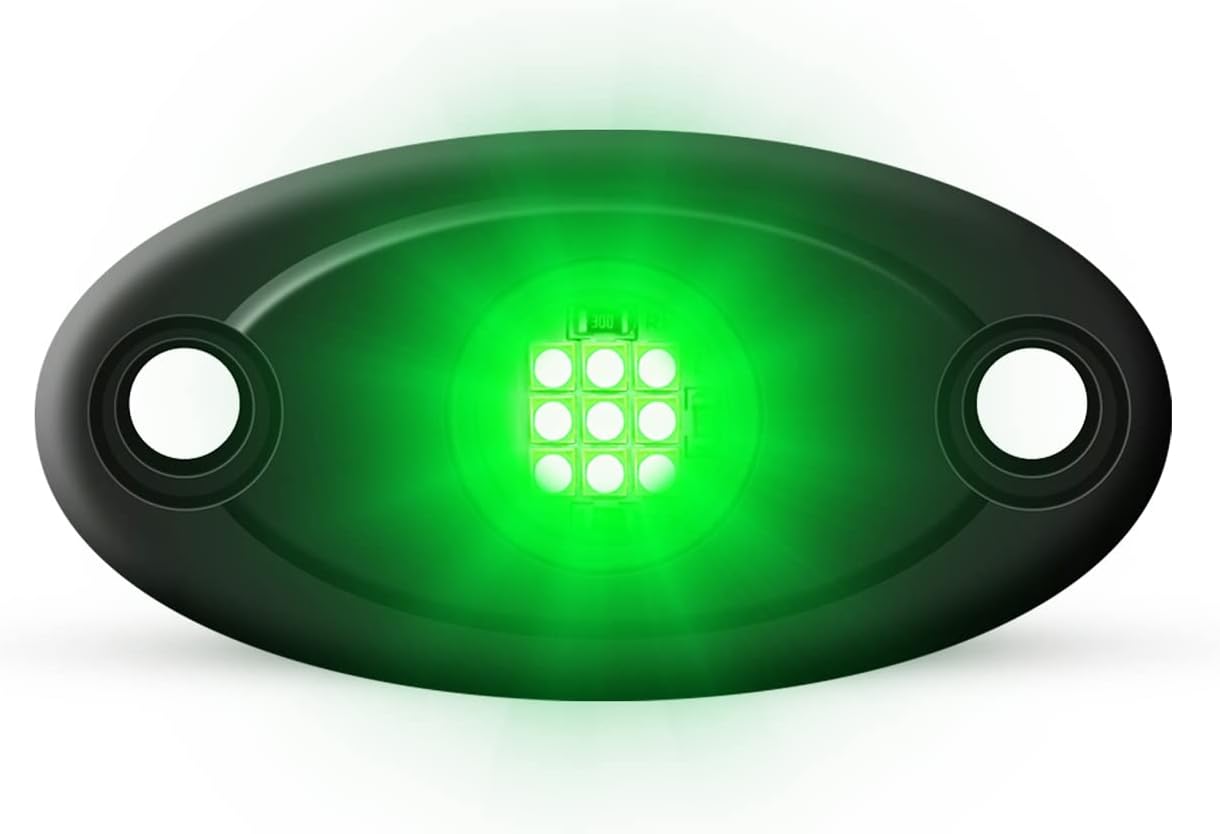 12 Pods Green LED Rock Lights Neon Underglow Light for Car Truck ATV SUV Under Body Glow Light Trail Fender Lighting